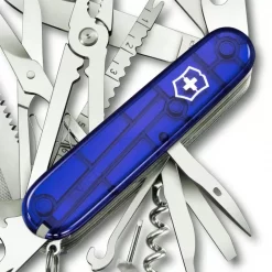 Grosses soldes 🤩 Couteau Suisse Victorinox Swisschamp Bleu Translucide 🔔 -VOYAGE LES INDISPENSABLES Soldes Boutique couteau suisse victorinox swisschamp bleu translucide 1